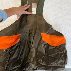Filson Upland Tin Cloth Vest Game Bag Green Blaze Orange Made in USA Mens 1430B